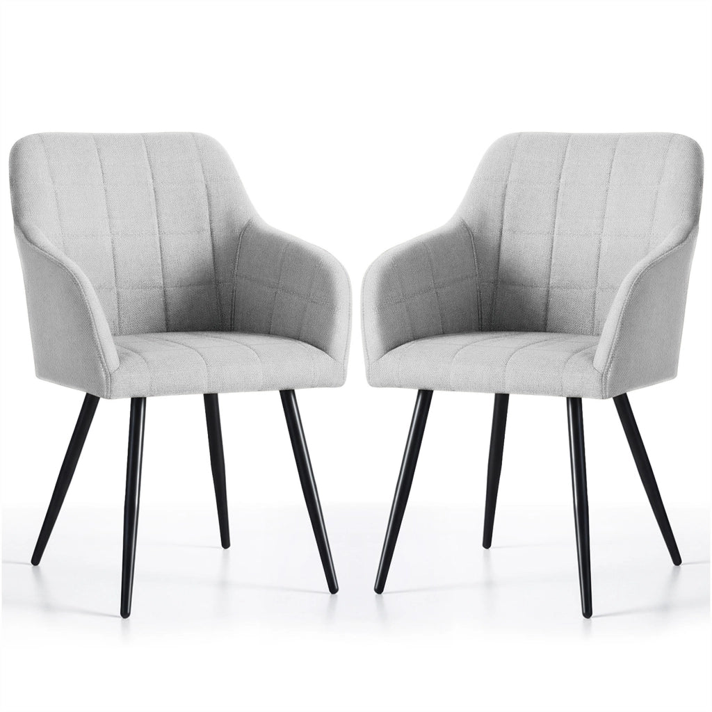 Set di 2 Sedie imbottite con cuciture quadrate LUXANO Grigio Chiaro gambe nere tessuto Lumos