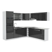 Cucina angolare completa R-Line Antracite lucido/Bianco 247 x 237 cm senza piano di lavoro Vicco
