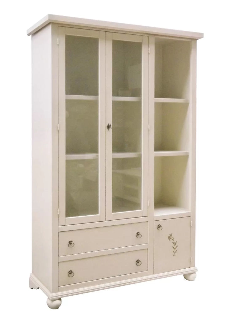 Vetrina libreria in legno 3 porte 2 cassetti avorio 120x40x190 - Mobili 2G