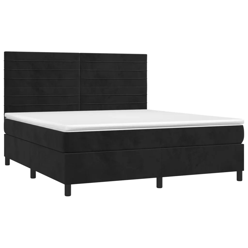Letto a Molle con Materasso e LED Nero 160x200 cm in Velluto