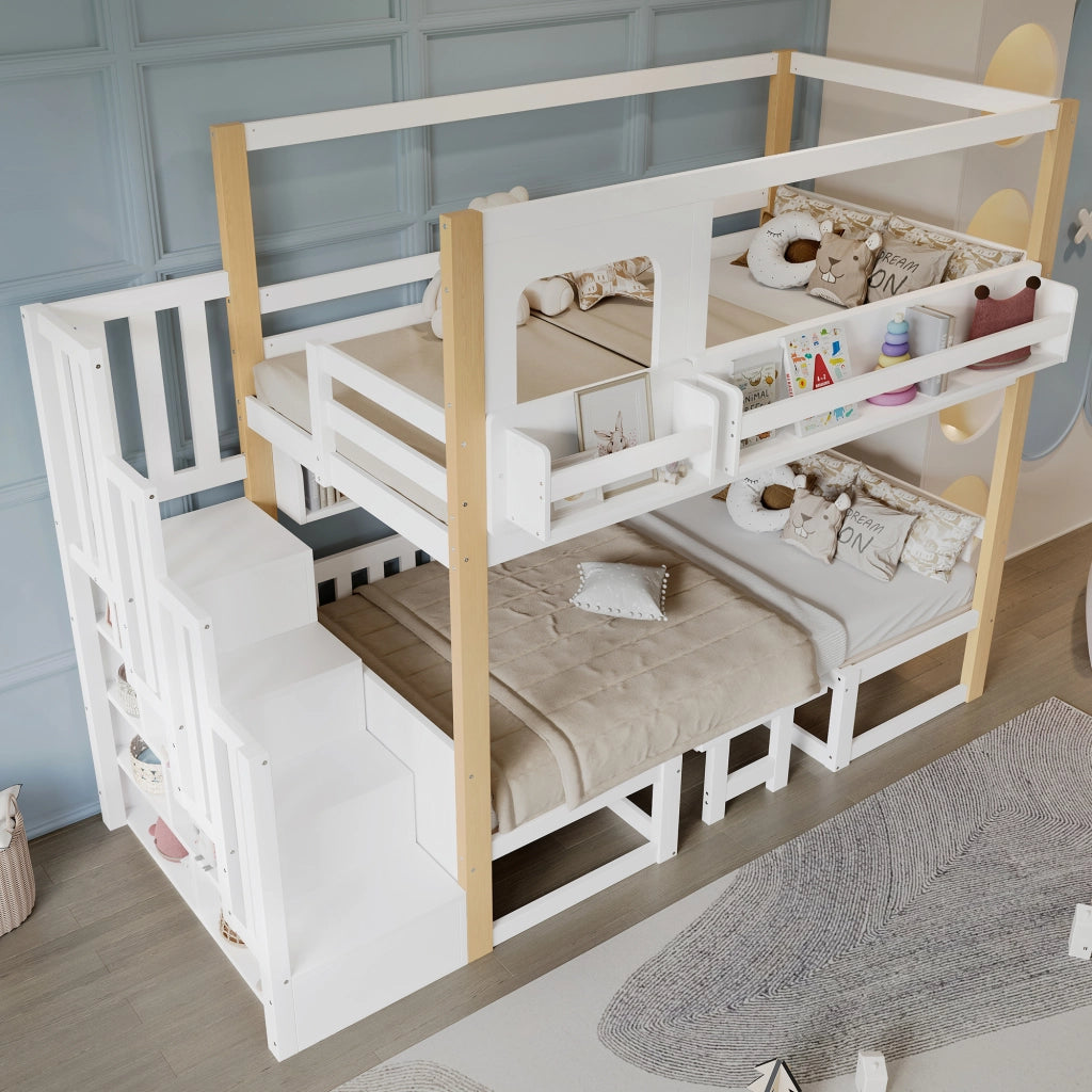 LETTO A CASTELLO con tavolo ribaltabile 90x200 cm Bianco+Naturale