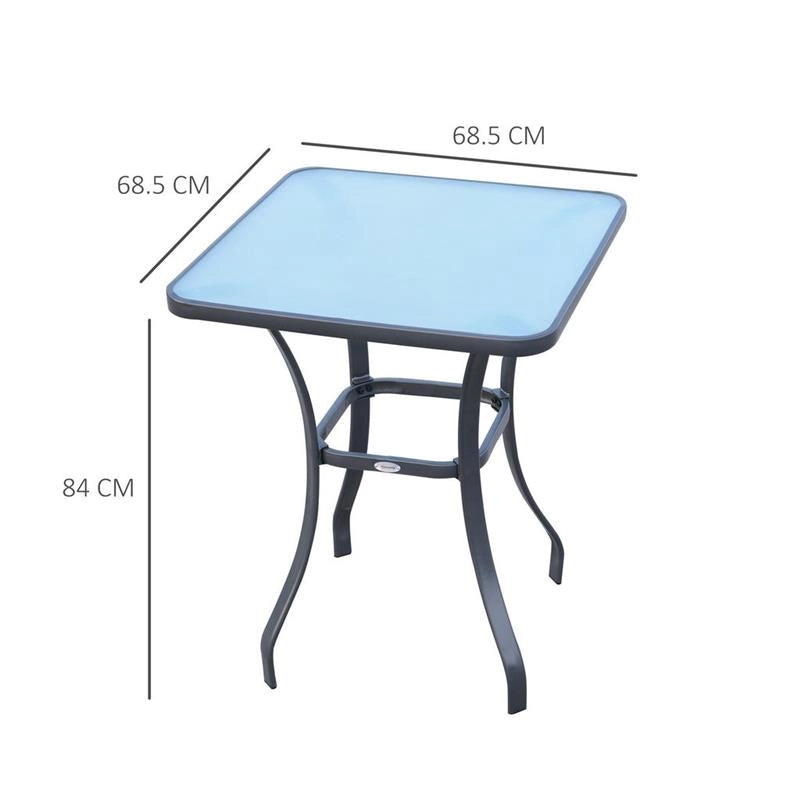 TAVOLINO MODERNO PIANO IN VETRO TEMPERATO, TAVOLO DA GIARDINO ESTERNO METALLO 68.5X68.5X84CM GRIGIO