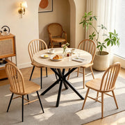 Tavolo da pranzo rotondo 100 cm con piano effetto pietra e gambe in metallo, stabile e versatile