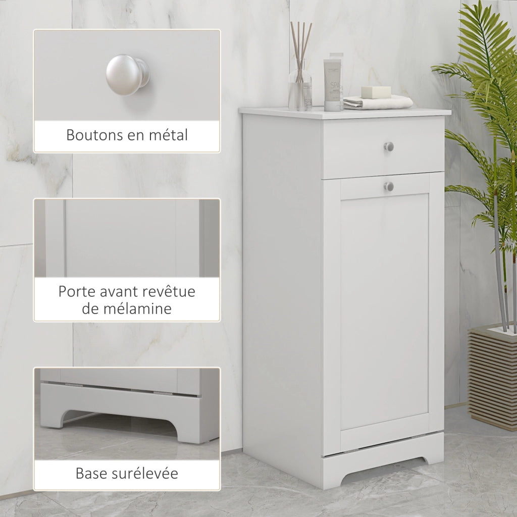 Mobile da bagno con cesto per il bucato e cassetto ¨C zephmum ¨C bianco 40x40x90.5 cm