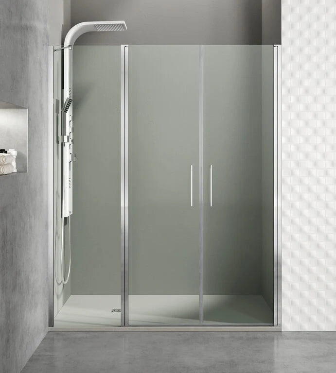 Box doccia frontale OPEN fisso + 2 porte battenti 195 cm (40+80+80) cromo vetro satinato