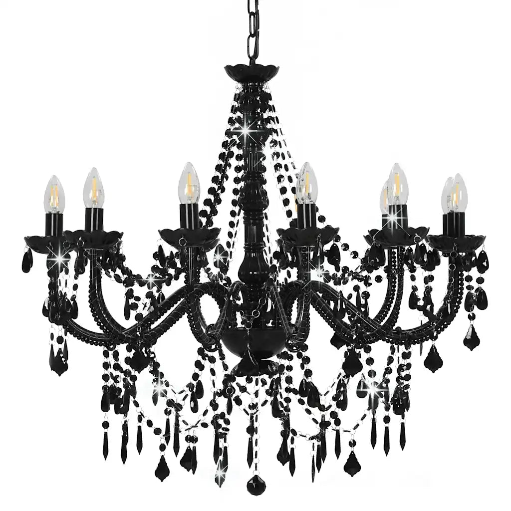 Lampadario con Perline Nero 12 Lampadine E14 CFW5488535