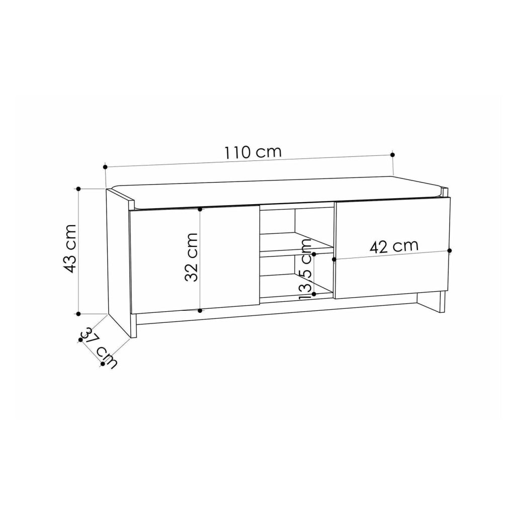 Scarpiera Axar, Mobile portascarpe, Armadio da ingresso multiuso, Mobiletto per calzature, 110x37h43 cm, Bianco