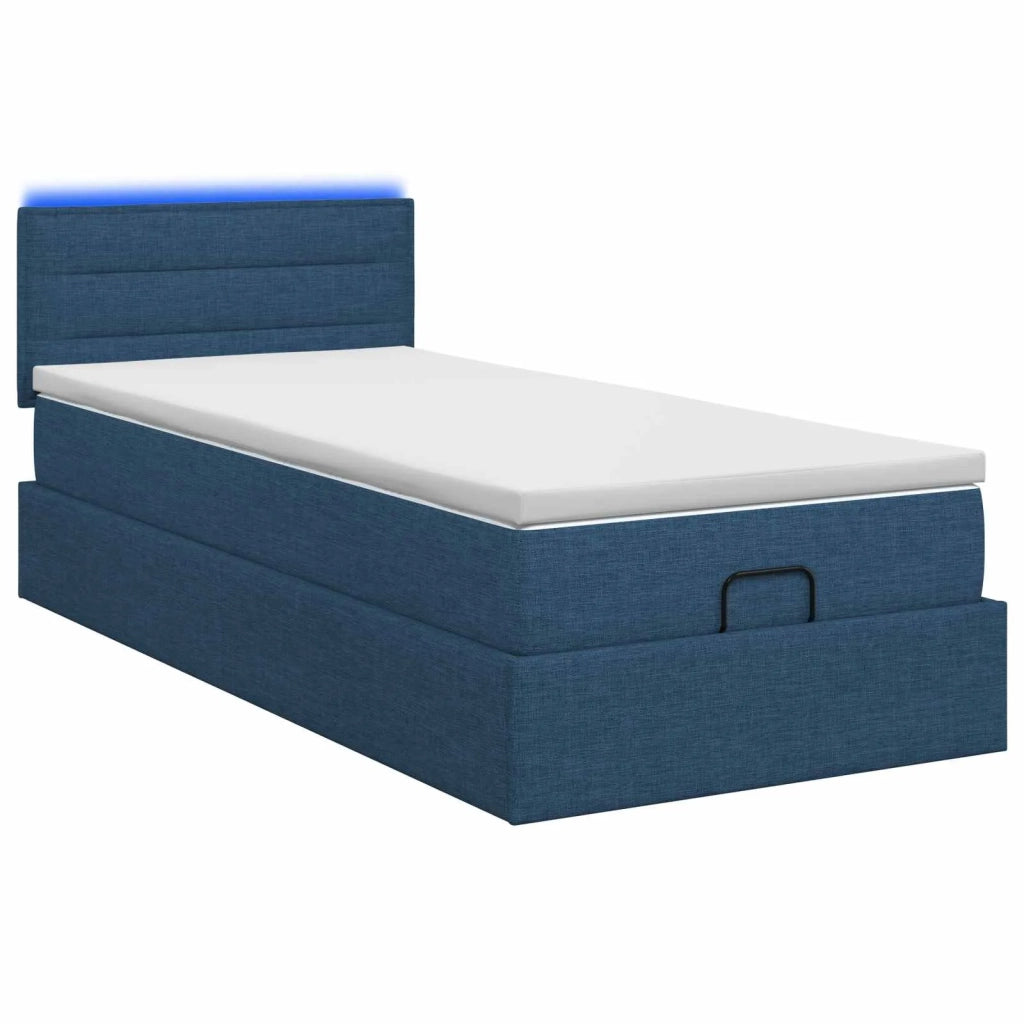 Letto Ottomano con Materasso e LED Blu 100 x 200 cm Tessuto 3456807