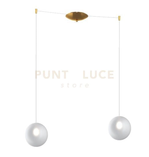 SOSPENSIONE OTTONE SAT. 2 LUCI SPOSTABILE VETRI BIANCO FOG 1184OS-S2 S-BF