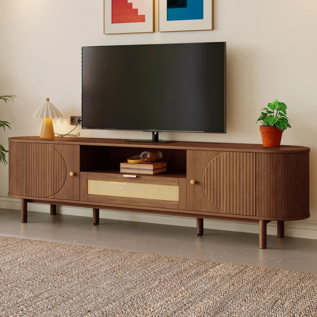 Mobile Porta TV Noce 175 cm con Design Curvo e Vani Aperti