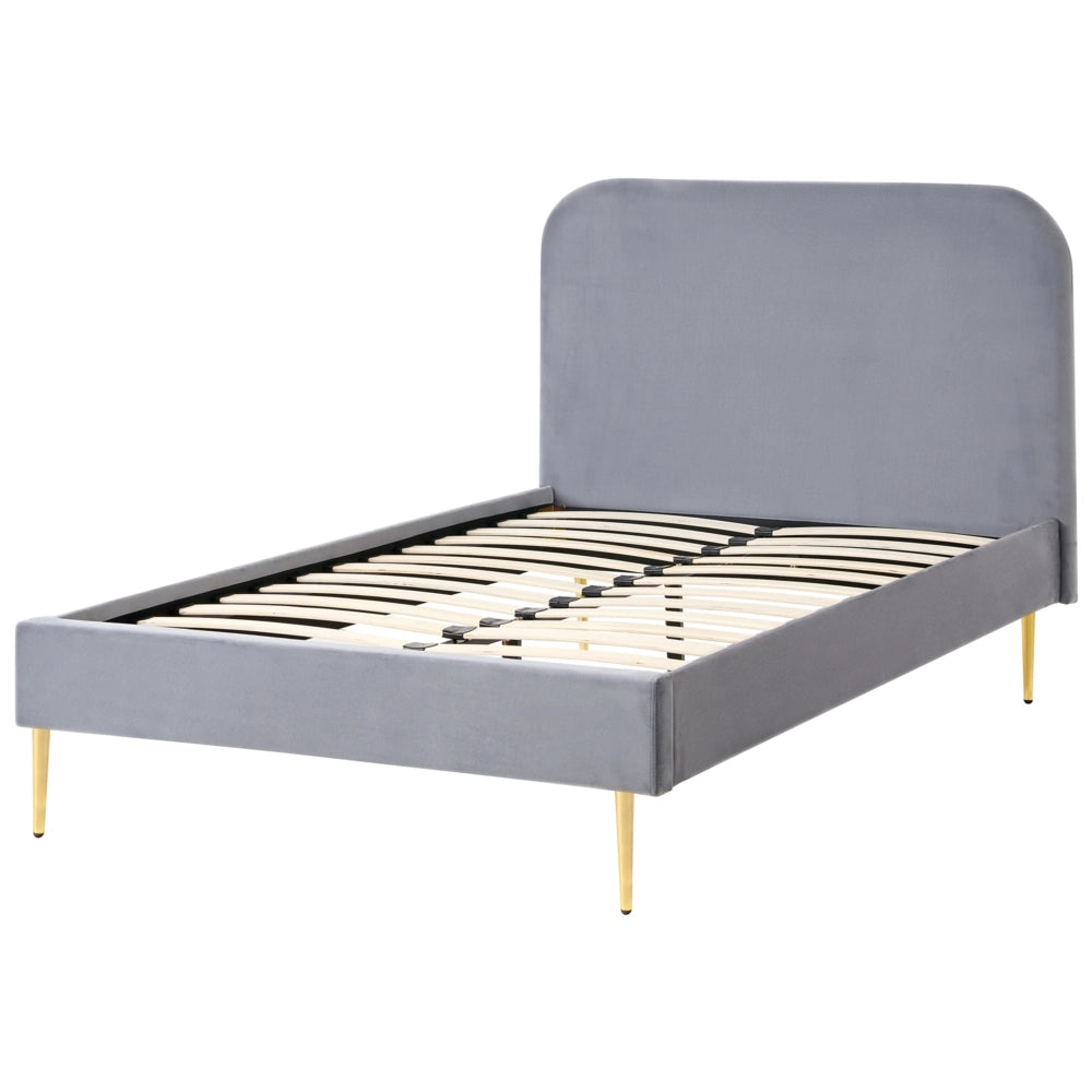 Letto in velluto giallo tappezzeria doppia dimensione gambe dorate testiera con rete a doghe 120 x 200 cm design minimalista