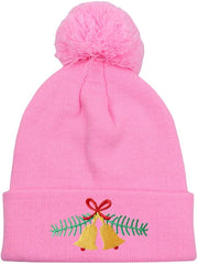 Cappello di lana con motivi di campanelli, cappello di lana ricamato, cappello caldo per autunno e inverno, cappello di Natale per donne (rosa), 56-58 cm