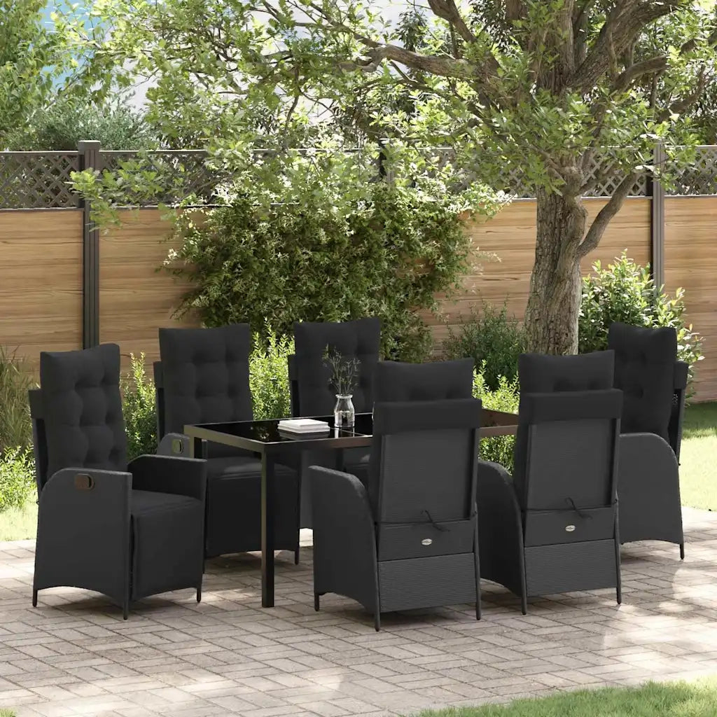 Set da Pranzo per Giardino con cuscino 7 pcs Nero polyrattan 3380537