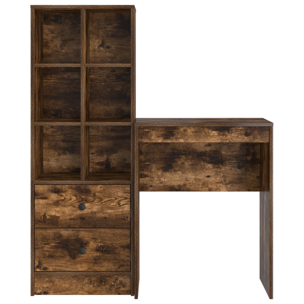 Scrivania con spazio di archiviazione in rovere affumicato e legno ingegnerizzato