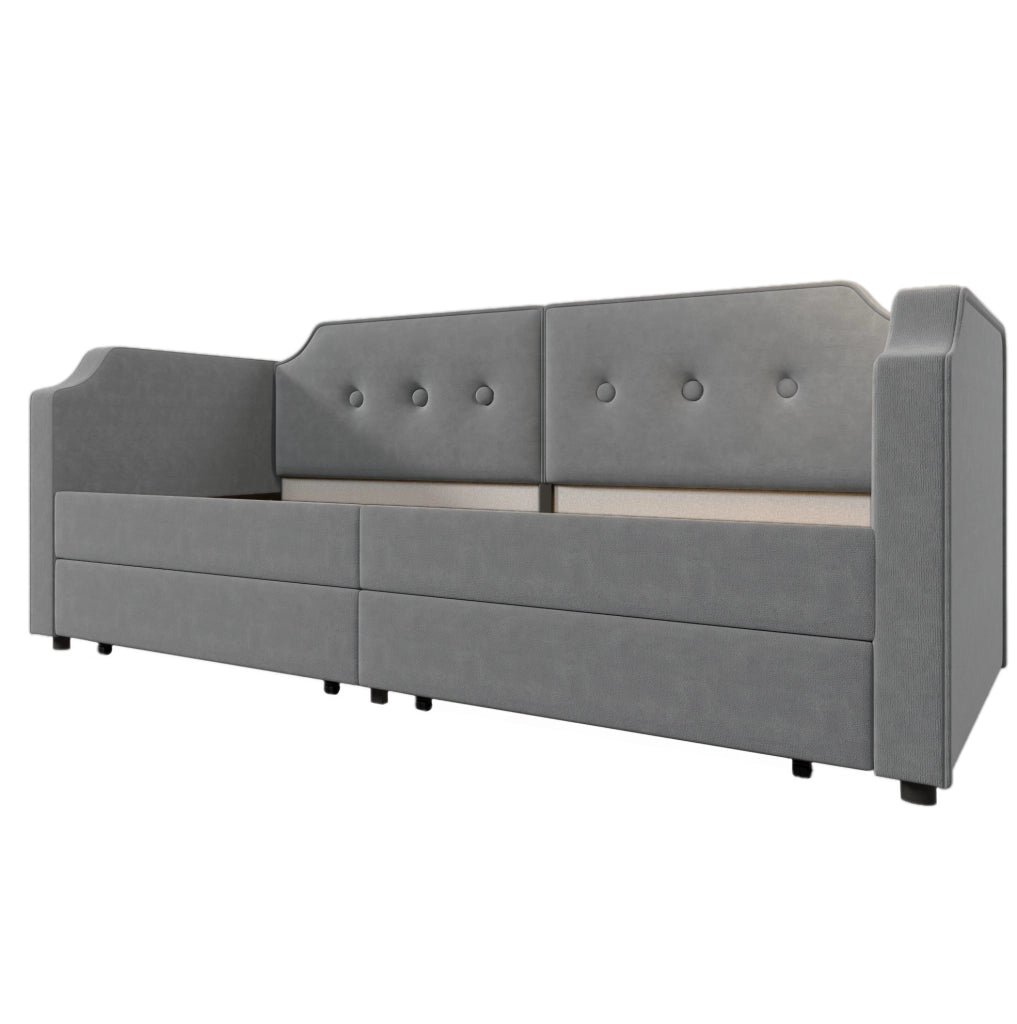 Letto 90x200 cm con 2 cassetti, USB e USB-C, luce da lettura in velluto grigio