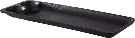 Piatto di melamina con 2 ciotole integrate - Nero - per molti piatti - 410 x 150 x 25 cm