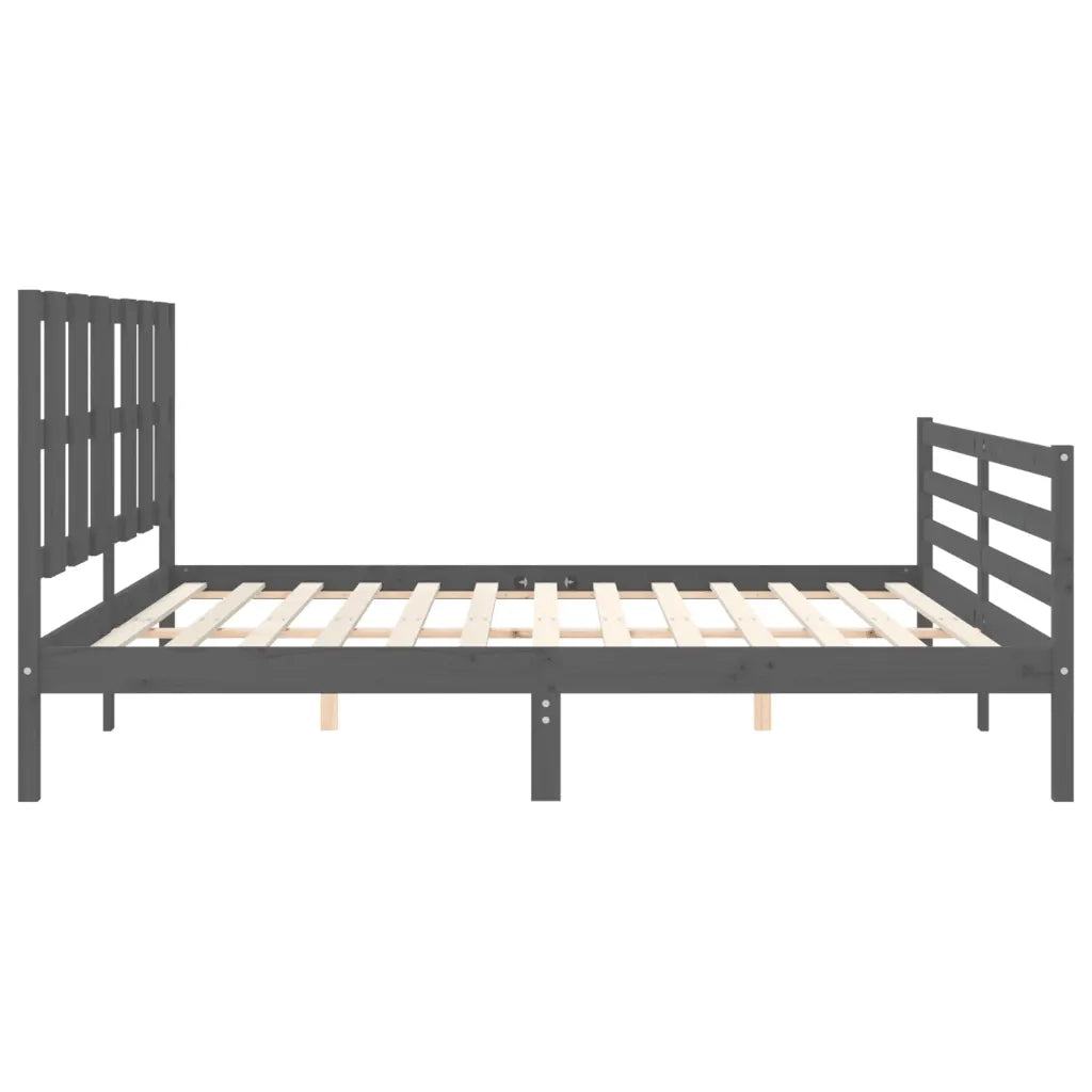 Letto matrimoniale | Letto per adulti | Giroletto con Testiera Grigio 200x200 cm in Legno Massello