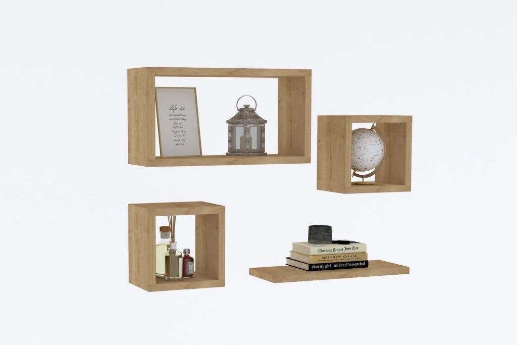 Set di 4 mensole da parete in legno "Babi" - 43 x 15 x 23 cm - Beige