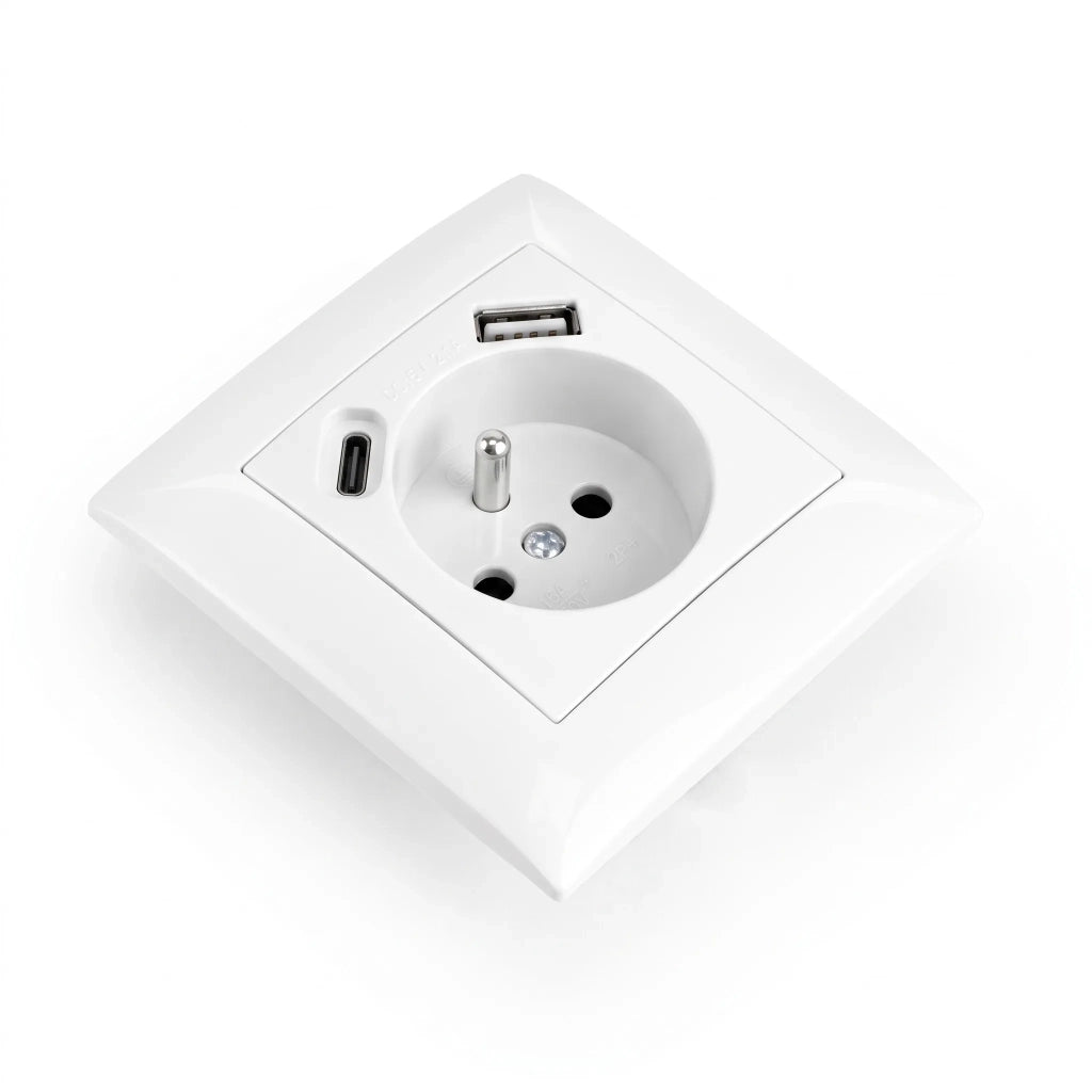 Presa Singola Con Messa A Terra + Usb-a Usb-c Oste Jnh004-g White