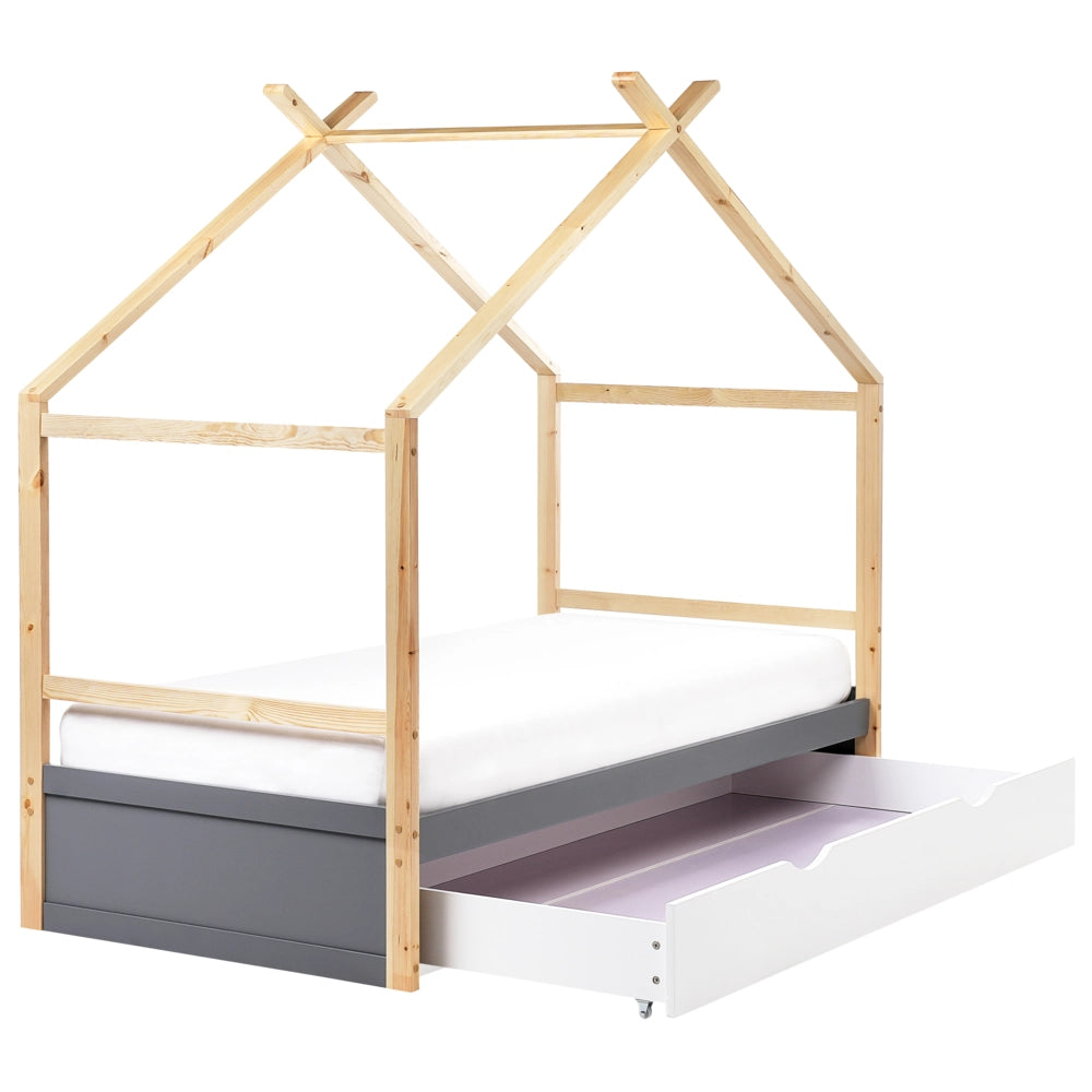 Letto per bambini in legno di pino grigio UE misura singola 90 x 200 cm con telaio a doghe cassetto contenitore letto per bambini piccoli