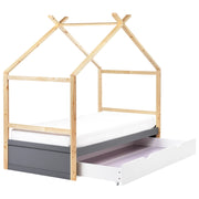 Letto per bambini in legno di pino grigio UE misura singola 90 x 200 cm con telaio a doghe cassetto contenitore letto per bambini piccoli