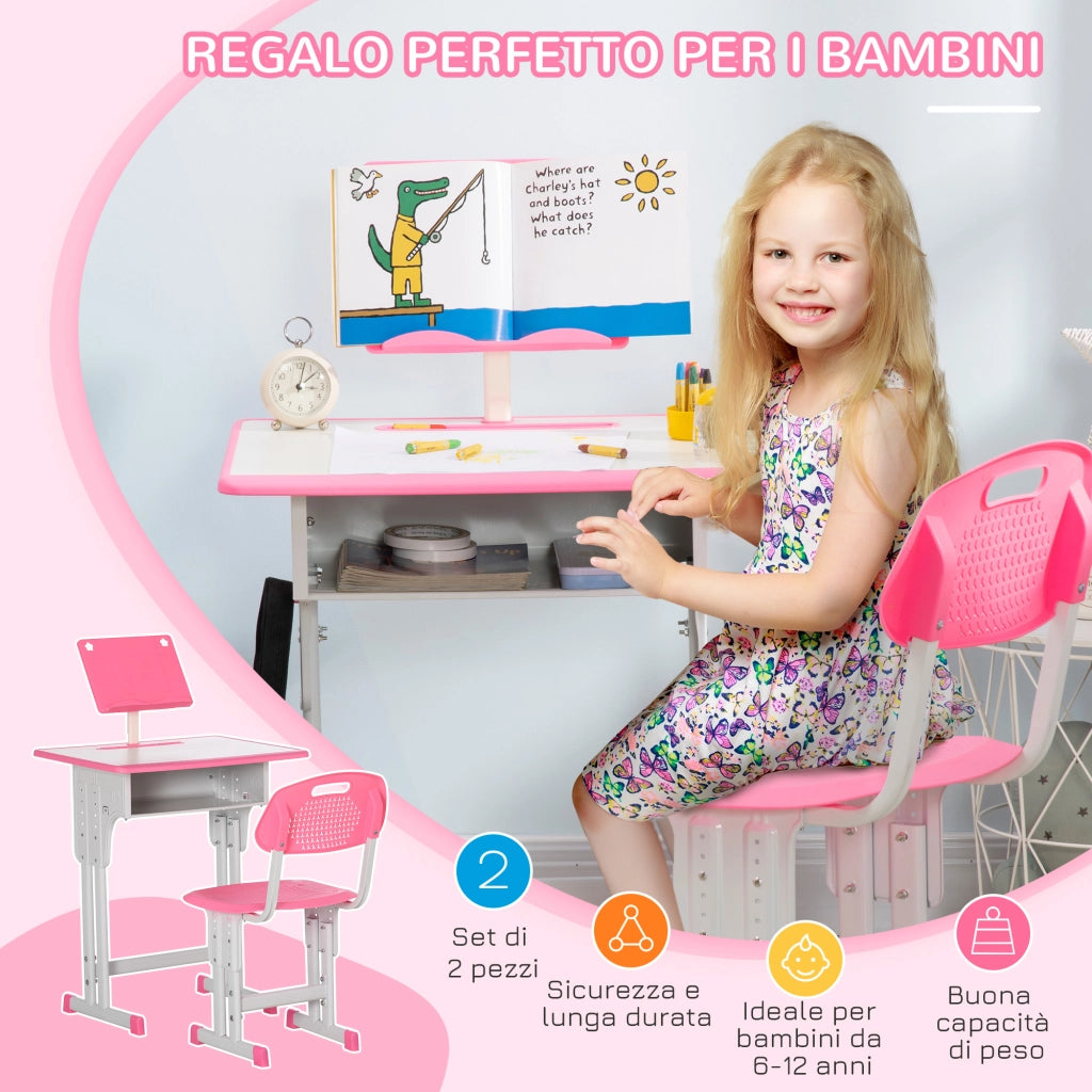 Sedia da Scuola Regolabile per Bambini ¨C Zephmum ¨C Rosa, Acciaio e MDF