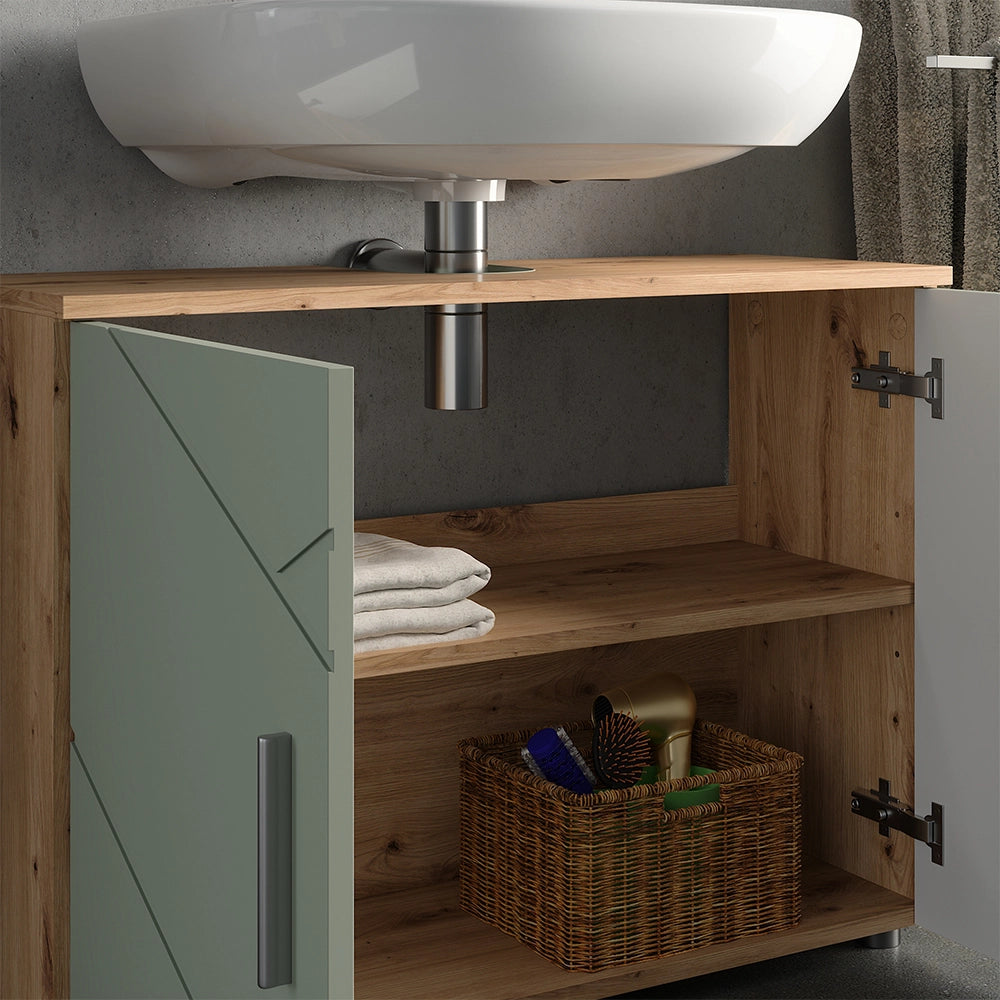 Vicco Mobile sottolavabo per bagno Verde salvia 80 x 59 cm con 2 porte