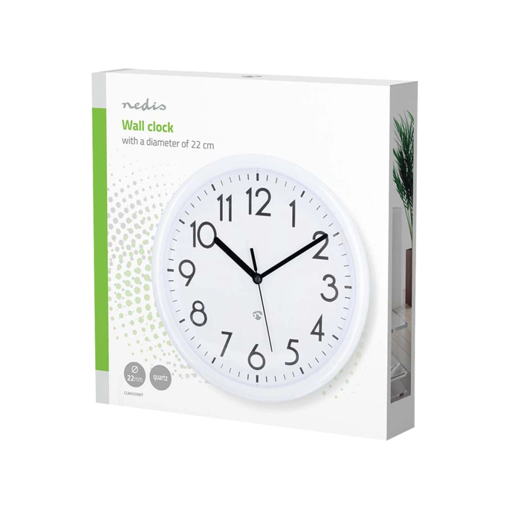 Orologio da Parete 22cm Forma Rotonda Compatta con Numeri a Contrasto Bianco Nedis