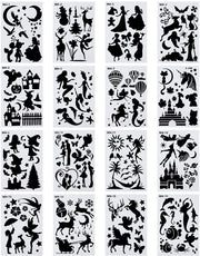 Kit di stencil riutilizzabile 16 pezzi - stencil per dipinti - stencil hobby per adulti - stencil per parete - stencil lettere - progetto creativo di legno disegno 297x204mm - stencil