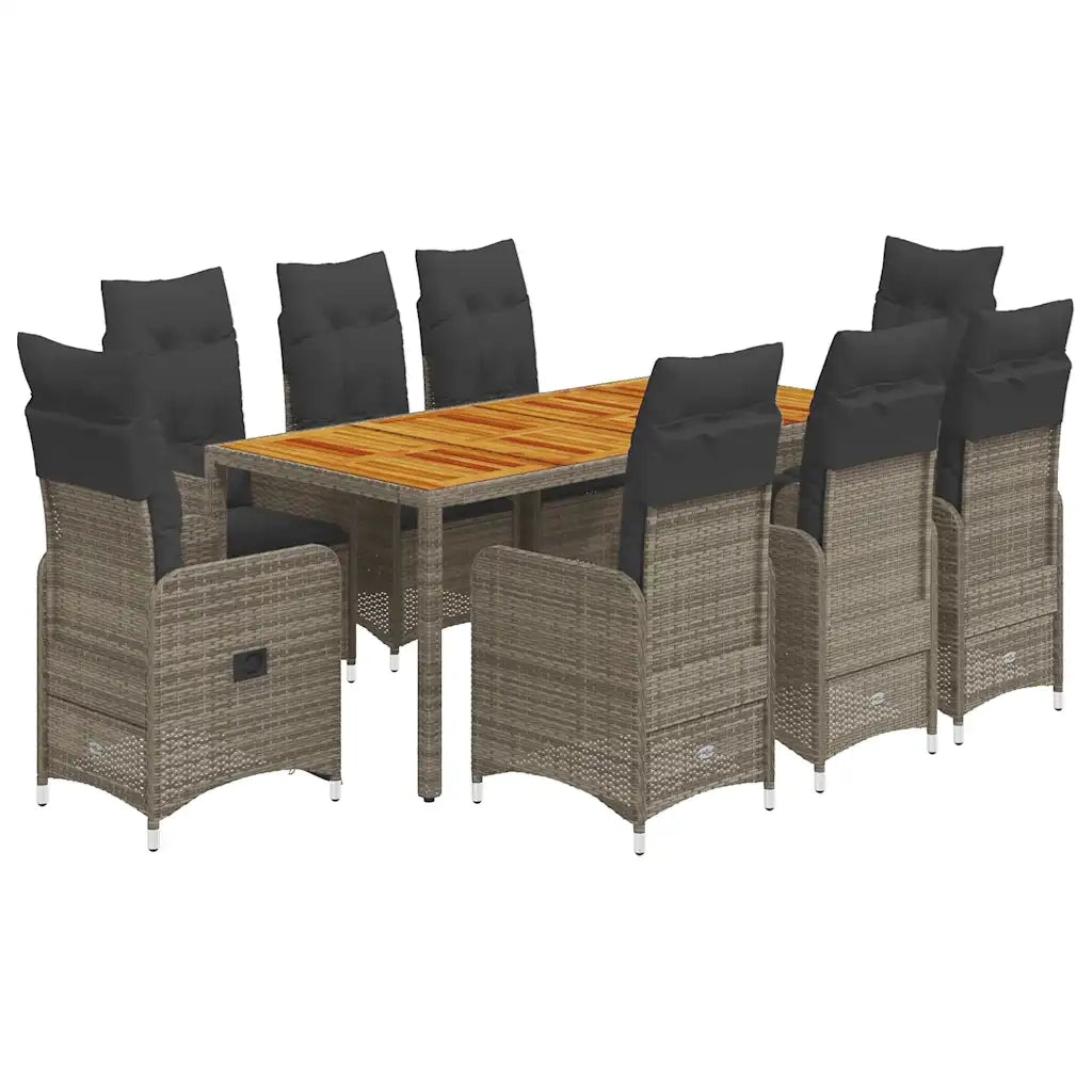 vidaXL Set Bistrò da Giardino 9 pz con Cuscini in Polyrattan Grigio