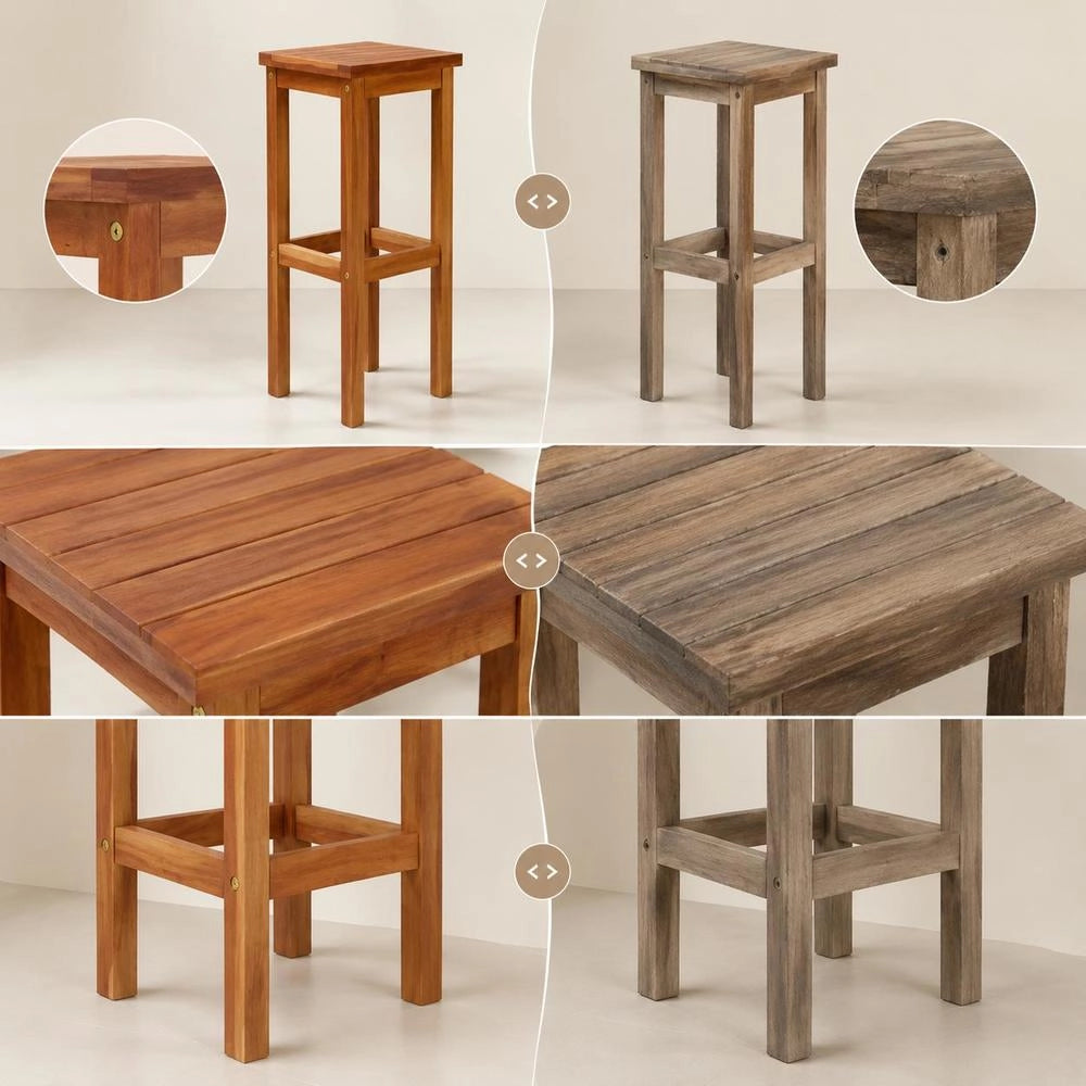 Bar Stools, Set Of 4, Solid Acacia Wood