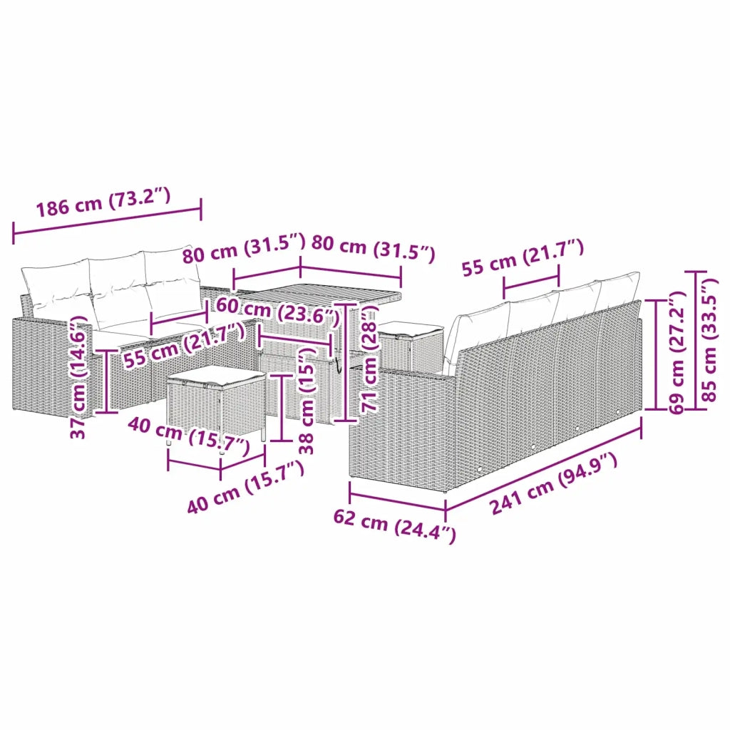 Set Divano da Giardino 10 pcs Nero polyrattan 3361574