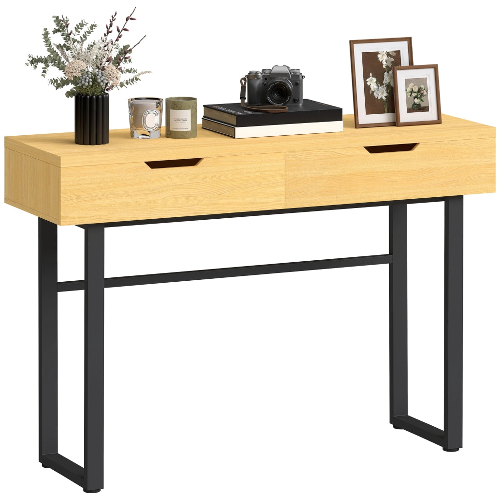 Tavolo console ¨C zephmum ¨C 110 cm, 2 cassetti, metallo, legno naturale