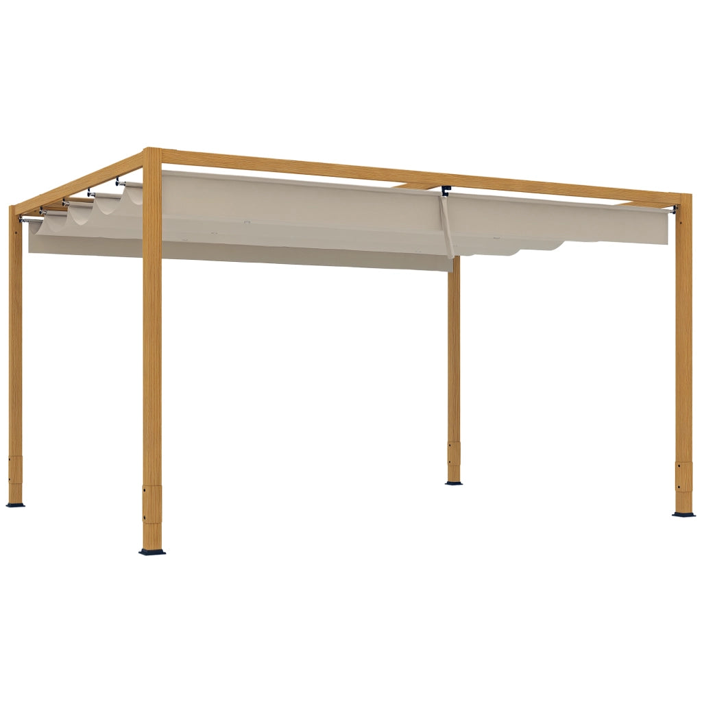 Pergola da giardino con tetto retrattile ¨C Zephmum ¨C Alluminio effetto legno 4x3 m