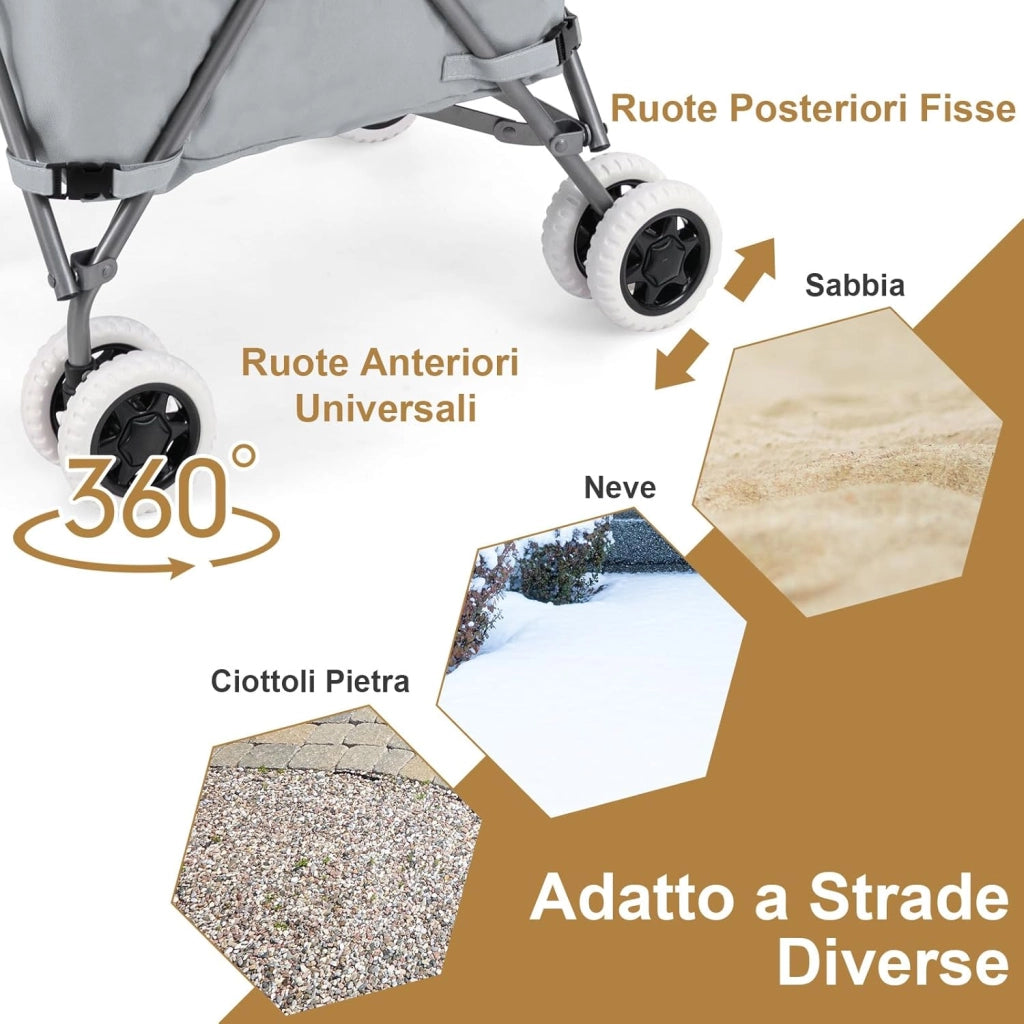 Carrello Spesa Pieghevole con Ruote, Carrello Portaspesa con Fodera in Tessuto Oxford Rimovibile e Impermeabile, 90L, Capacità di peso 55 kg (Grigio)
