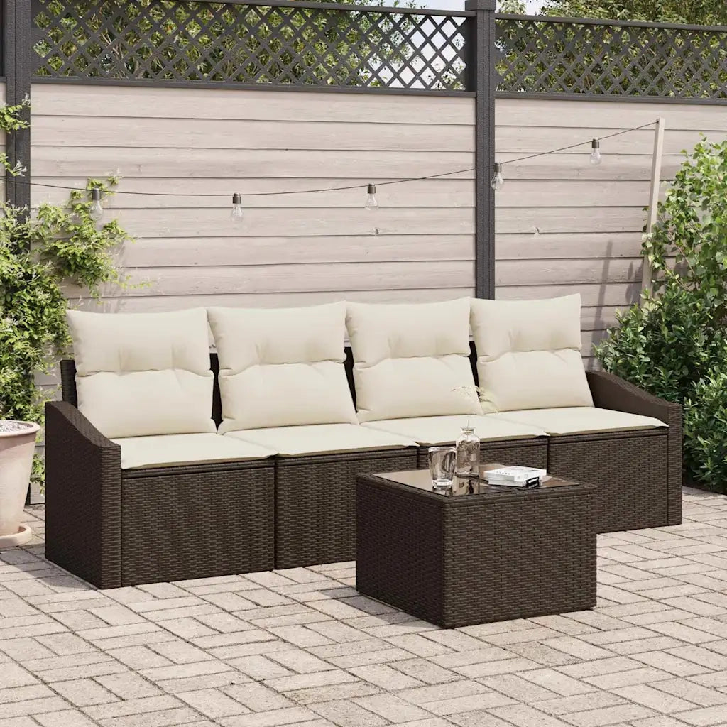 Set di divani con cuscino 5 pcs Marrone e Crema polyrattan 3355257