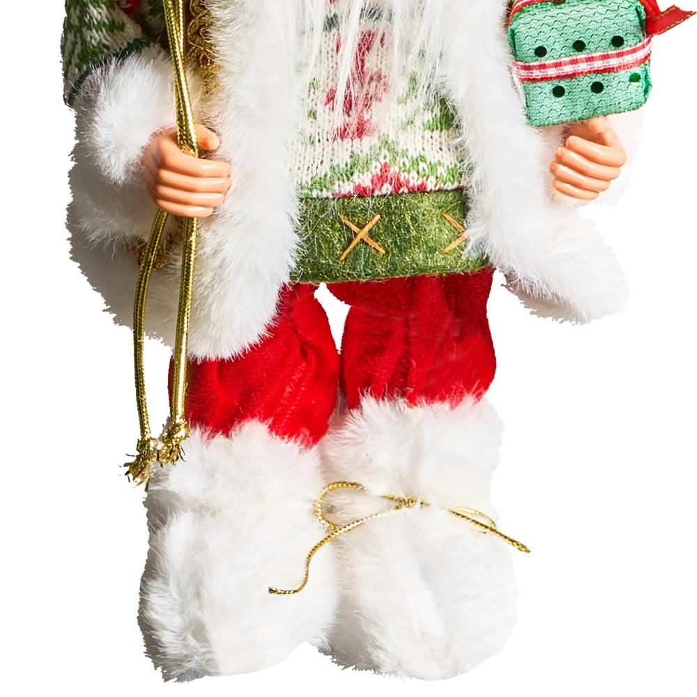 Figurina decorativa in tessuto rosso e verde e materiale sintetico Babbo Natale Figura di Natale Ornamento di Natale