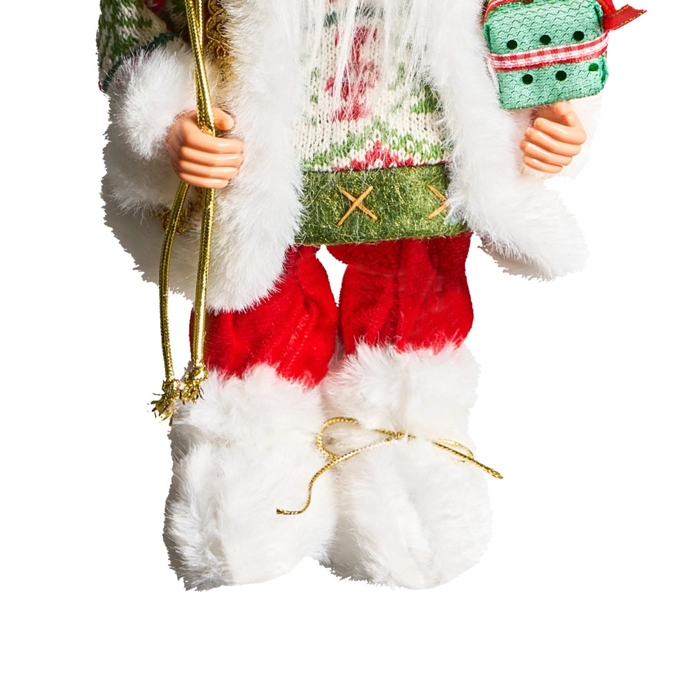 Figurina decorativa in tessuto rosso e verde e materiale sintetico Babbo Natale Figura di Natale Ornamento di Natale