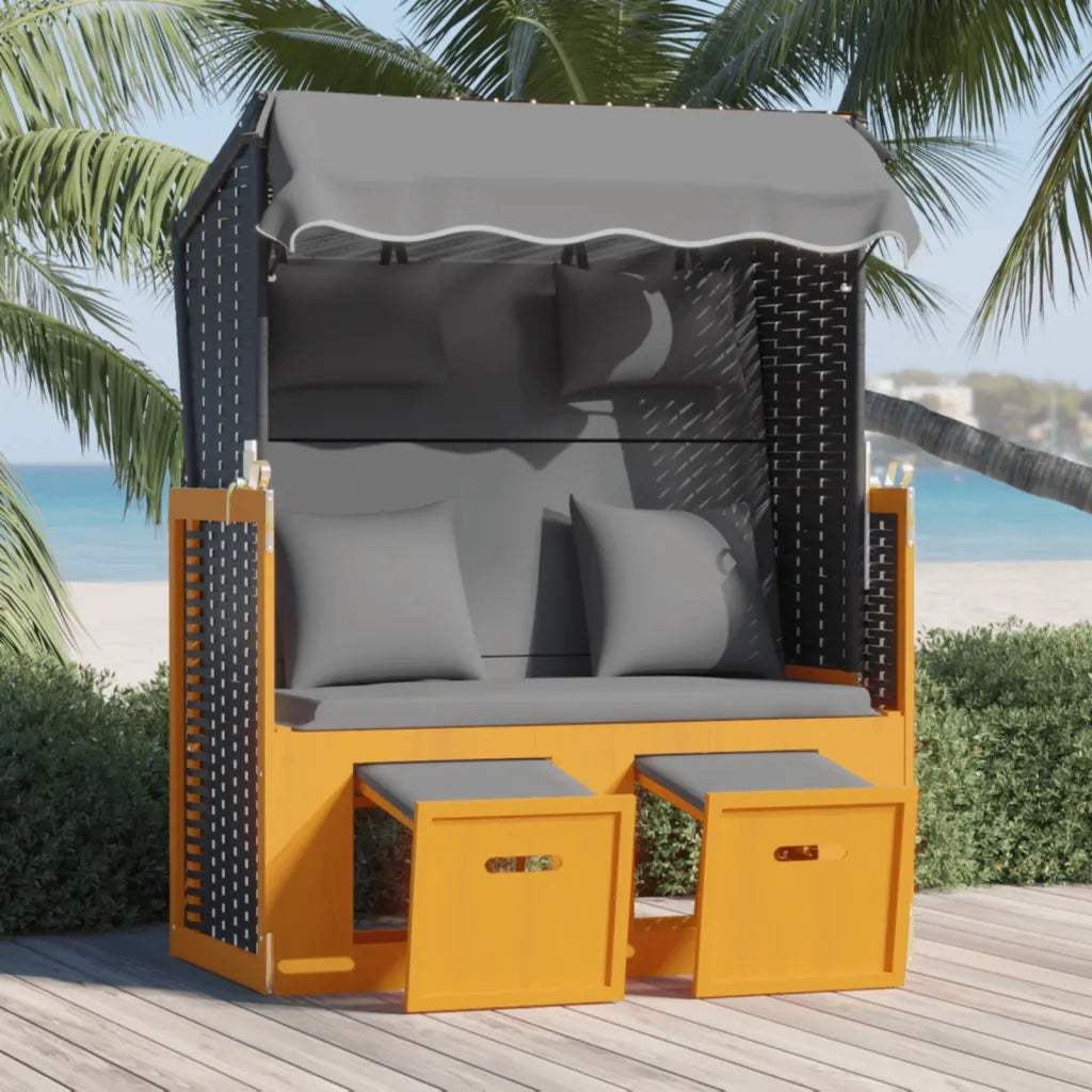 Strandkorb con Cuscino Polyrattan Legno Massello Nero Antracite 318667