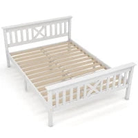 Letto Matrimoniale con forma a X e rete a doghe, senza Materasso, 140x200 cm, Bianco