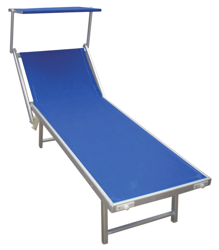 Lettino Prendisole da Giardino in Alluminio con Tettuccio Morel Blu