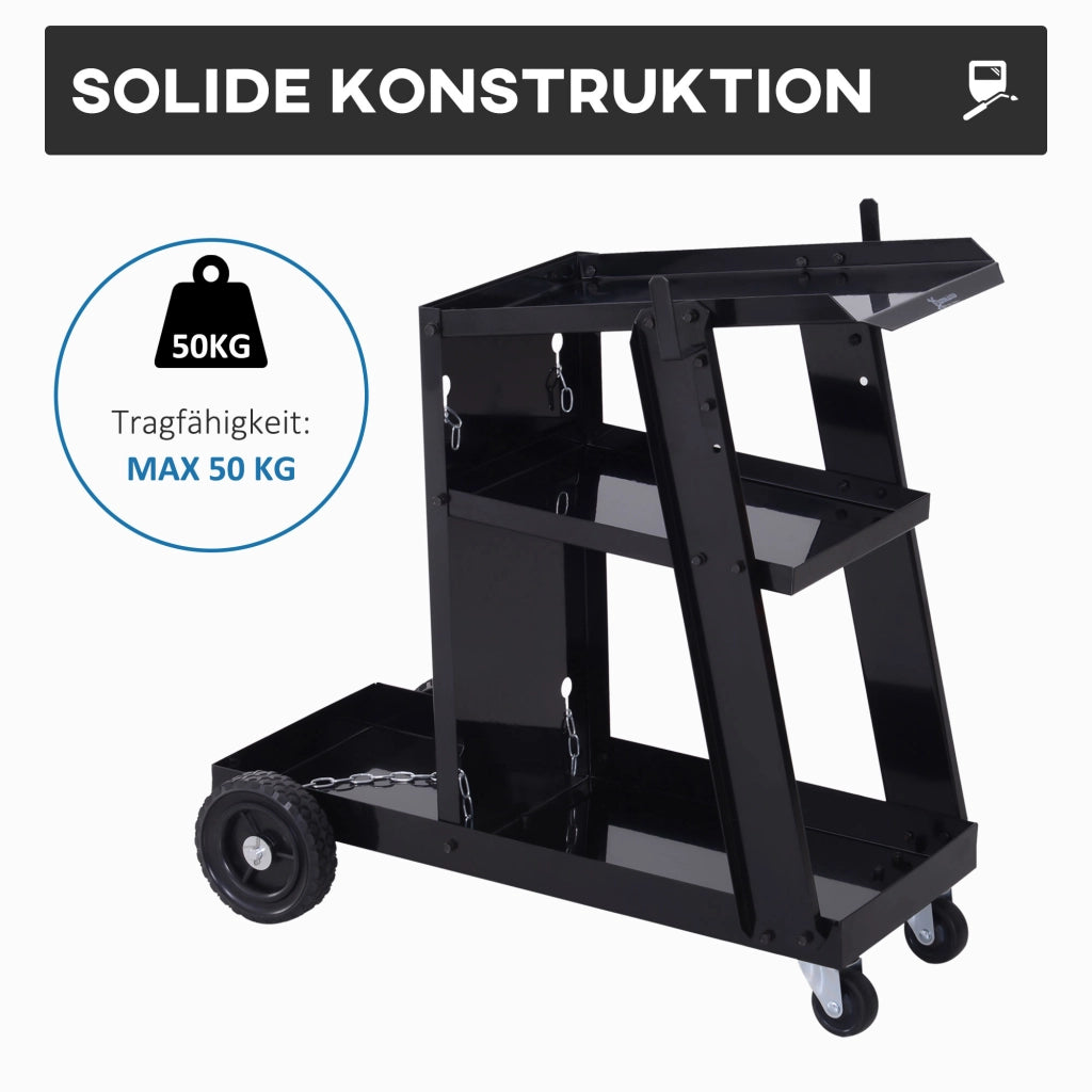 Carrello per saldatura con 3 ripiani e 4 ruote ¨C zephmum ¨C Nero, Acciaio, 71x39x70cm