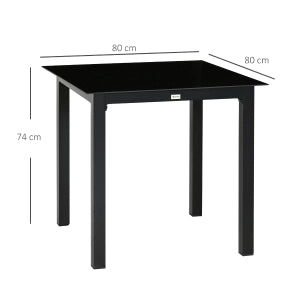Tavolo da Giardino Quadrato 4 Posti ¨C MINIMAL ¨C Alluminio Nero, Vetro, 80x80x74 cm