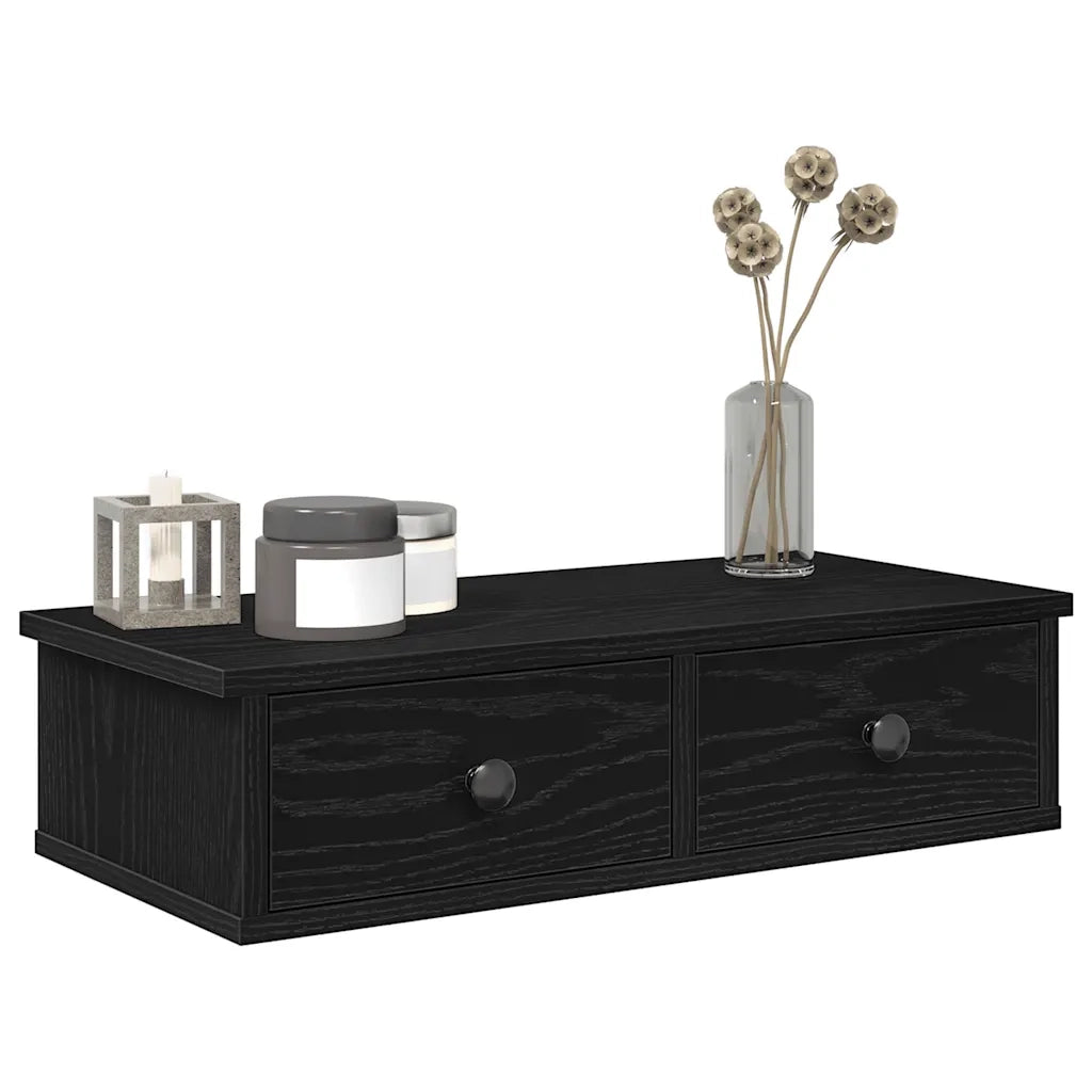 Scaffale a Parete con Cassetti Nero 60x28x15 cm in Truciolato 859942