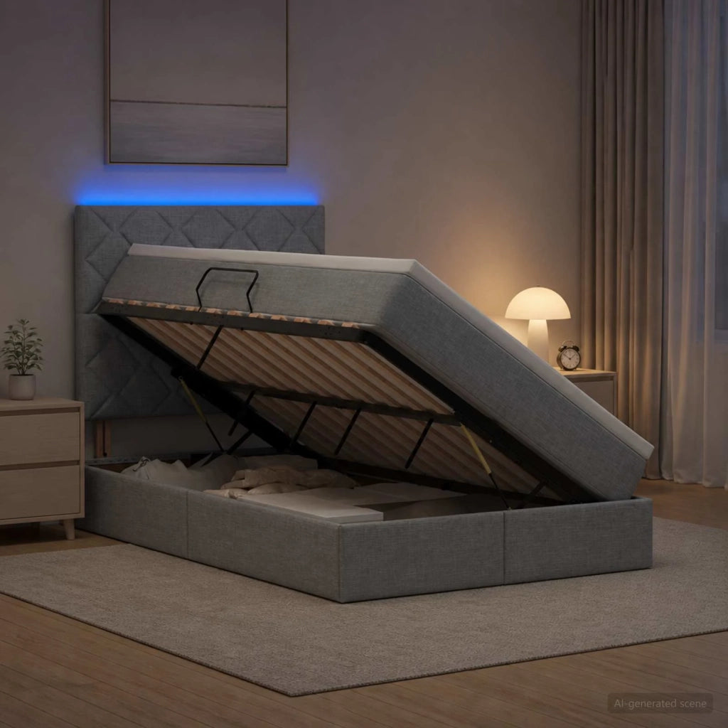 Letto con contenitore LED e materasso Grigio Chiaro 3459999