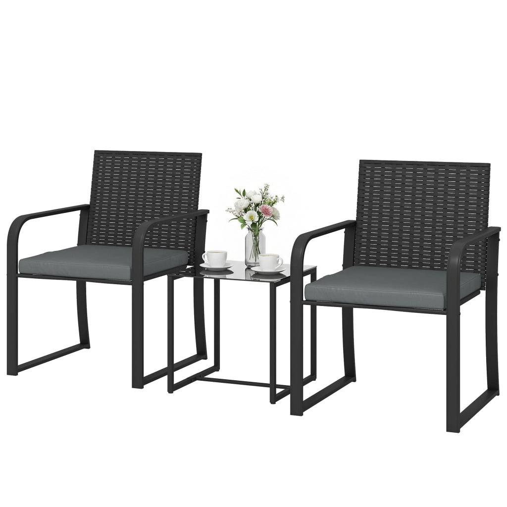 Set Tavolo e Sedie da Giardino in Polyrattan con Cuscini e Piano Vetro Grigio ¨C zephmum ¨C 6 Pezzi