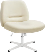 Sedia da Ufficio, Sedia da Studio Girevole, Stile Contemporaneo con Base a Croce, Seduta Ampia e Confortevole, Altezza Regolabile, Tessuto Cotone-lino, Bianco Crema OBG046W01