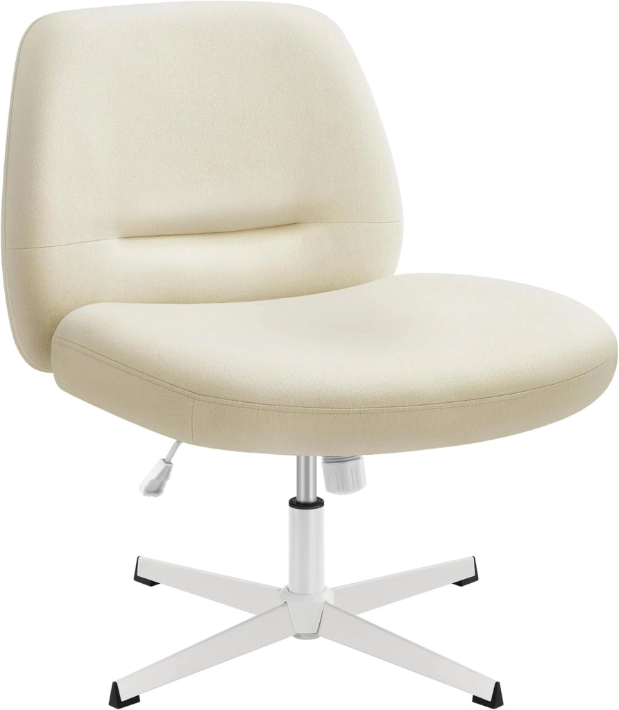 Sedia da Ufficio, Sedia da Studio Girevole, Stile Contemporaneo con Base a Croce, Seduta Ampia e Confortevole, Altezza Regolabile, Tessuto Cotone-lino, Bianco Crema OBG046W01