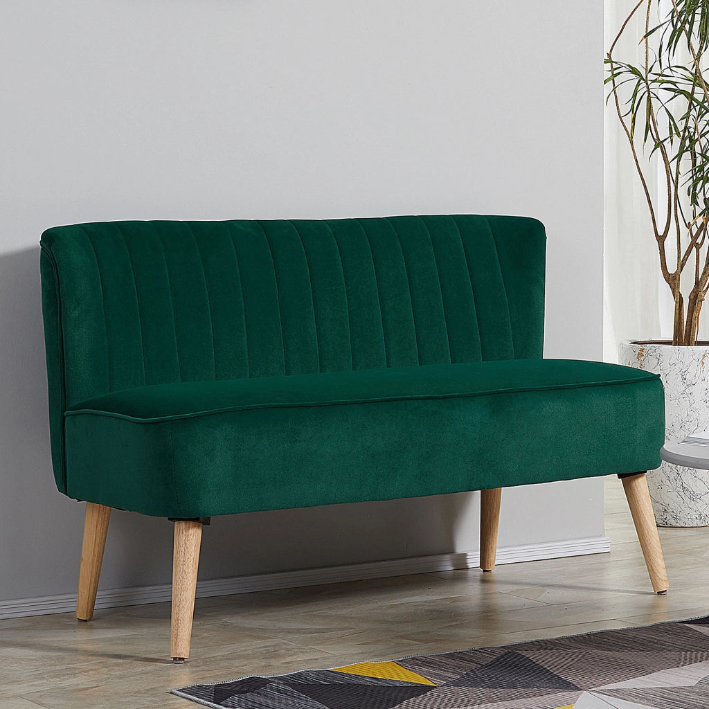 Divano 2 Posti Retrodesign ¨C zephmum ¨C Legno, Verde Scuro, 117x56.5x77