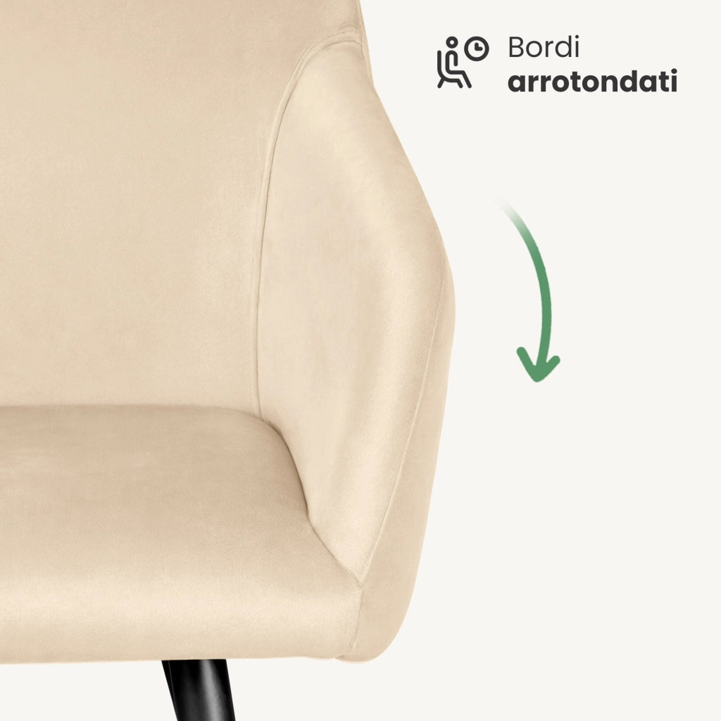 Set di 4 Sedie in velluto liscio ESTELLE Beige gambe nere